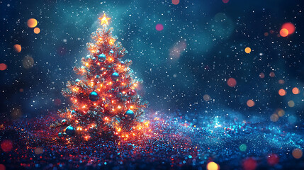 Naklejka premium Futuristic christmas tree with glowing light effects and holiday magic.