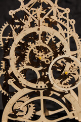 Intricate Wooden Mechanical Clock Model with Interlocking Gears 16681