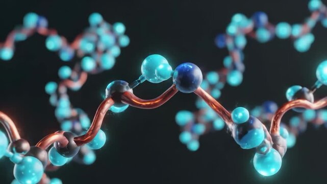 Abstract 3d rendering of molecular structure with glowing blue spheres