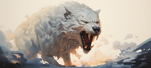 silhouette of White fenrir ,generative AI