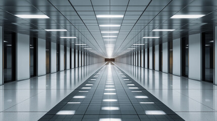 Fototapeta premium Symmetrical Data Center Corridor: Futuristic Technology Infrastructure Design