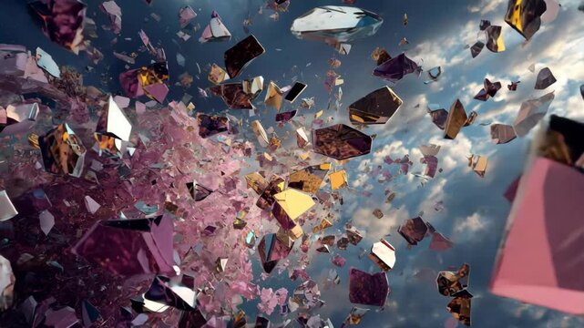 Abstract cloud of pieces and fragments after explosion, Abstract depiction of an explosion's aftermath