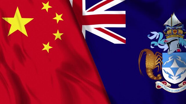 China and Tristan da Cunha Flag Animation Loop | Ultra HD 4k