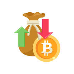 Cryptocurrency volatile market price concept, ideal for content related to market trends, financial risk, stock market analysis, profit and loss and digital currency speculation.
