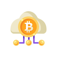 Bitcoin and cloud computing network, perfect for content focusing on the security, remote accessibility,and global connectivity of cryptocurrency, cloud mining, and blockchain technology services.