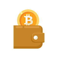 Bitcoin in a leather wallet concept, suitable for illustrating articles, websites, or content related to crypto wallets, secure storage of digital assets and financial technology (FinTech).