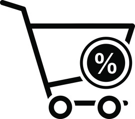 Shopping cart with discount percentage symbol