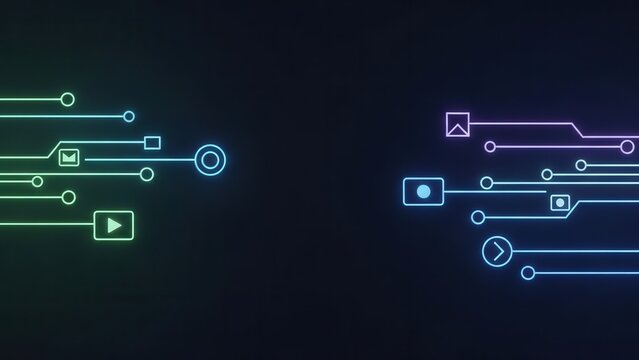 Contemporary graphic elements representing video streaming and sharing cues