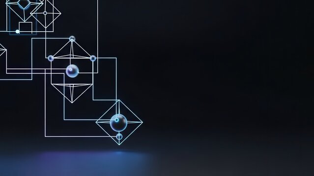 Clean design showcasing stacked squares and glowing connections - Powered by Adobe