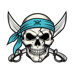 Fototapeta premium menacing pirate skull illustration with crossed swords and nautical bandana
