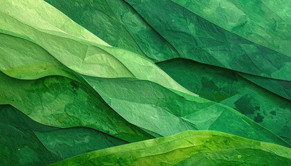Abstract flowing green organic leaf shapes layered background texture.