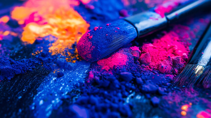 Brush dipped in bright blue, yellow, and red pigments. Symbol of art, imagination, painting, and creative process.