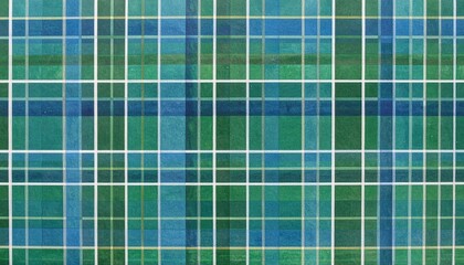 Green and blue plaid pattern with white and yellow intersecting lines.