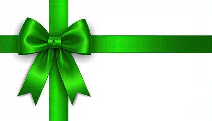 Elegant Green Satin Ribbon Bow on White Background for Gifts and Celebrations.