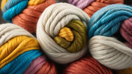 Multicolored woolen balls for crochet. Natural sheep wool