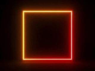 Fototapeta premium Glowing Neon Square Frame Abstract Red and Orange Light Background
