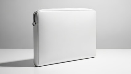 Minimalist white laptop sleeve with smooth clean surface and discreet zipper, modern protective case for notebooks, tablets and ultrabooks, ideal for creative professionals and travelers

