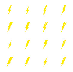 Collection of Yellow Lightning Bolt Icons and Thunder Symbols