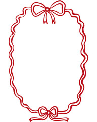 A festive red ribbon bow and heart frame design, perfect for a vintage Valentine's Day card illustration or Christmas gift decoration