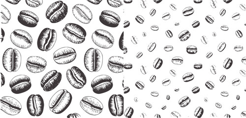 Black and white seamless coffee beans pattern monochrome