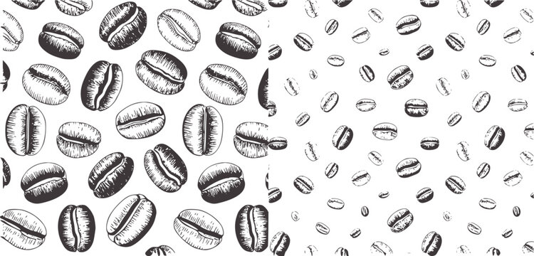 Black and white seamless coffee beans pattern monochrome