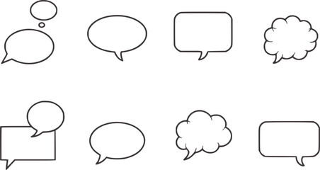 Fototapeta premium Eight empty black and white speech bubbles in various shapes