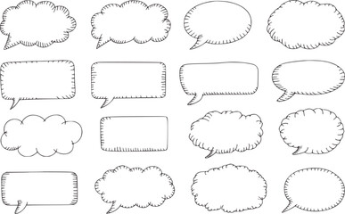 Fototapeta premium Fifteen hand drawn black and white speech bubbles in varied shapes