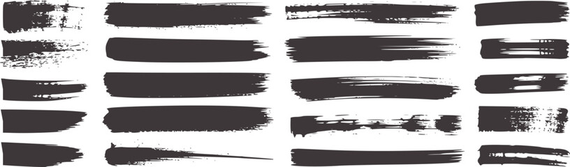 Obraz premium Twenty black ink brush strokes white texture set brushstrokes