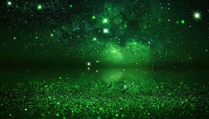 Magical Emerald Nebula with Glittering Stars and Reflective Surface.