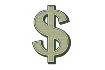 Dollar sign symbol representing currency, finance, money, wealth, income, and global economy on transparent background