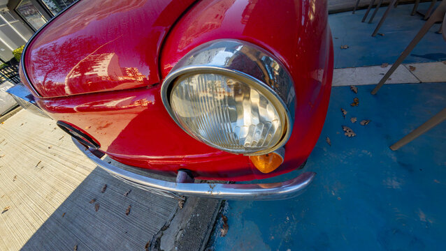 Vintage red Zastava 750, a classic Serbian-produced compact car, showcasing retro automotive design and historical character in Durres, Albania 11.12.2025 