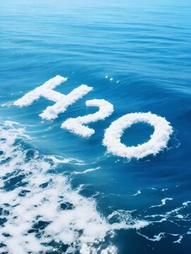 Aerial Coastal Water Scene Showing H₂O Formula Shaped by Ocean Foam as an Environmental Symbol