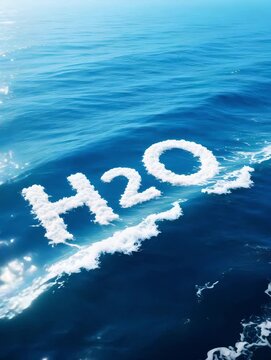 Aerial Ocean View Demonstrating the H₂O Formula Formed Naturally by Sea Foam in Bright Daylight