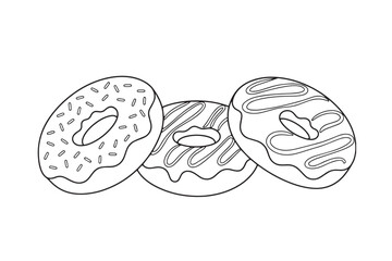 Donut Line Art Vector Illustration Set of Glazed and Sprinkled Doughnuts for Bakery Menu, Dessert Branding and Sweet Food Design