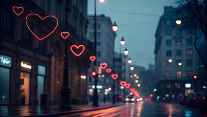 Dark Blurred City Lights Background with Glowing Neon Bokeh Effect