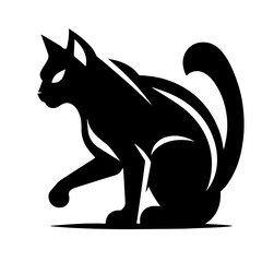 Fototapeta premium Black and white vector silhouette of a cat on white background