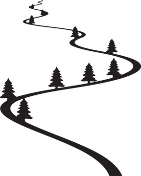 Winding road with pine trees isolated on transparent background