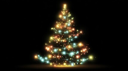 New Year tree silhouette formed with Christmas lights, vector illustration. 