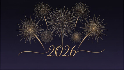 Happy New Year 2026 celebration with golden fireworks. New Year greeting card.
