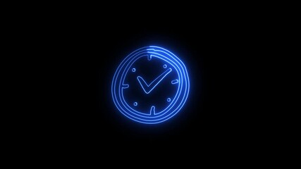 Glowing blue digital clock with checkmark symbol futuristic neon time concept - Powered by Adobe