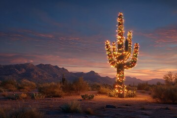Desert Christmas Cactus Tree Scene