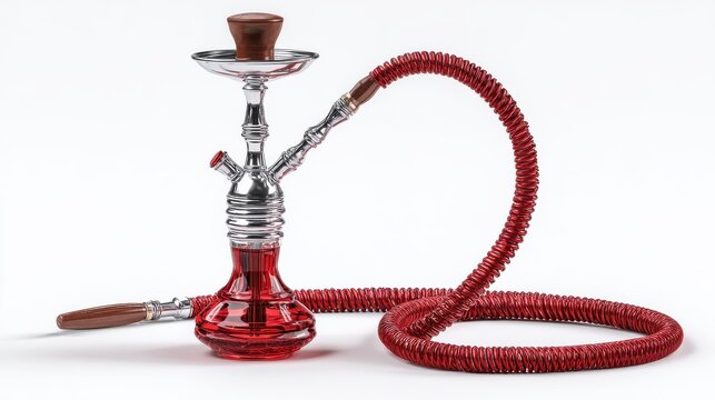 hookah with red hose isolated on white background