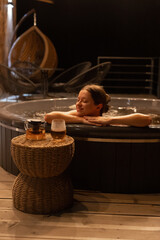 Relaxing evening in a cozy hot tub with calming ambiance