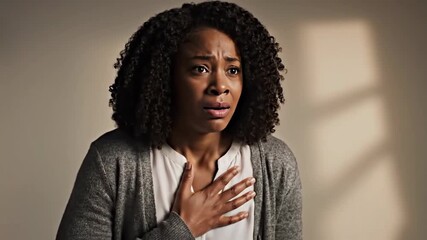 Expressive Woman Suffering from Chest Pain in Emotional Scene for Stock Footage