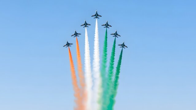 Fighter Jet Flypast: Indian Tricolor Smoke Trails in Sky