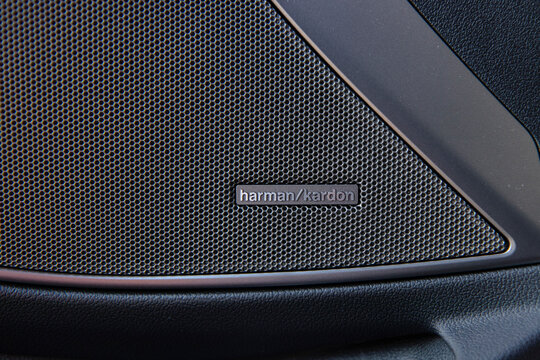 October 31, 2020, Seoul, South Korea - The Harman Kardon sound system speaker inside a BMW 330e vehicle.