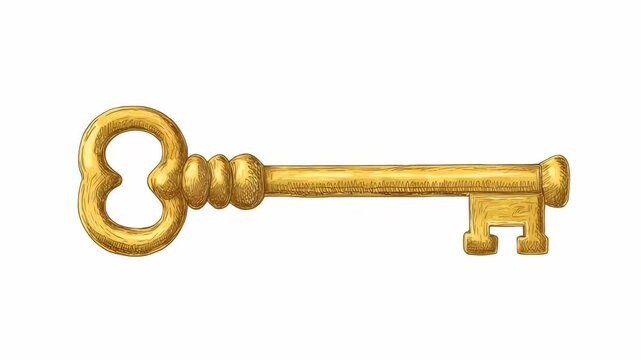 Illustration of a golden vintage skeleton key in hand-drawn sketch style on white background, symbolizing security, secrets, or access