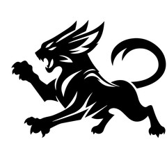 Black and white vector silhouette of a cat on white background