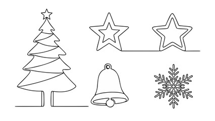 Minimalist Continuous Line Drawing Christmas Icons Set Vector