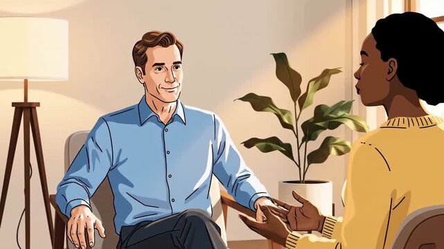 Business Meeting Conversation Between Man And Woman In Cozy Office Space